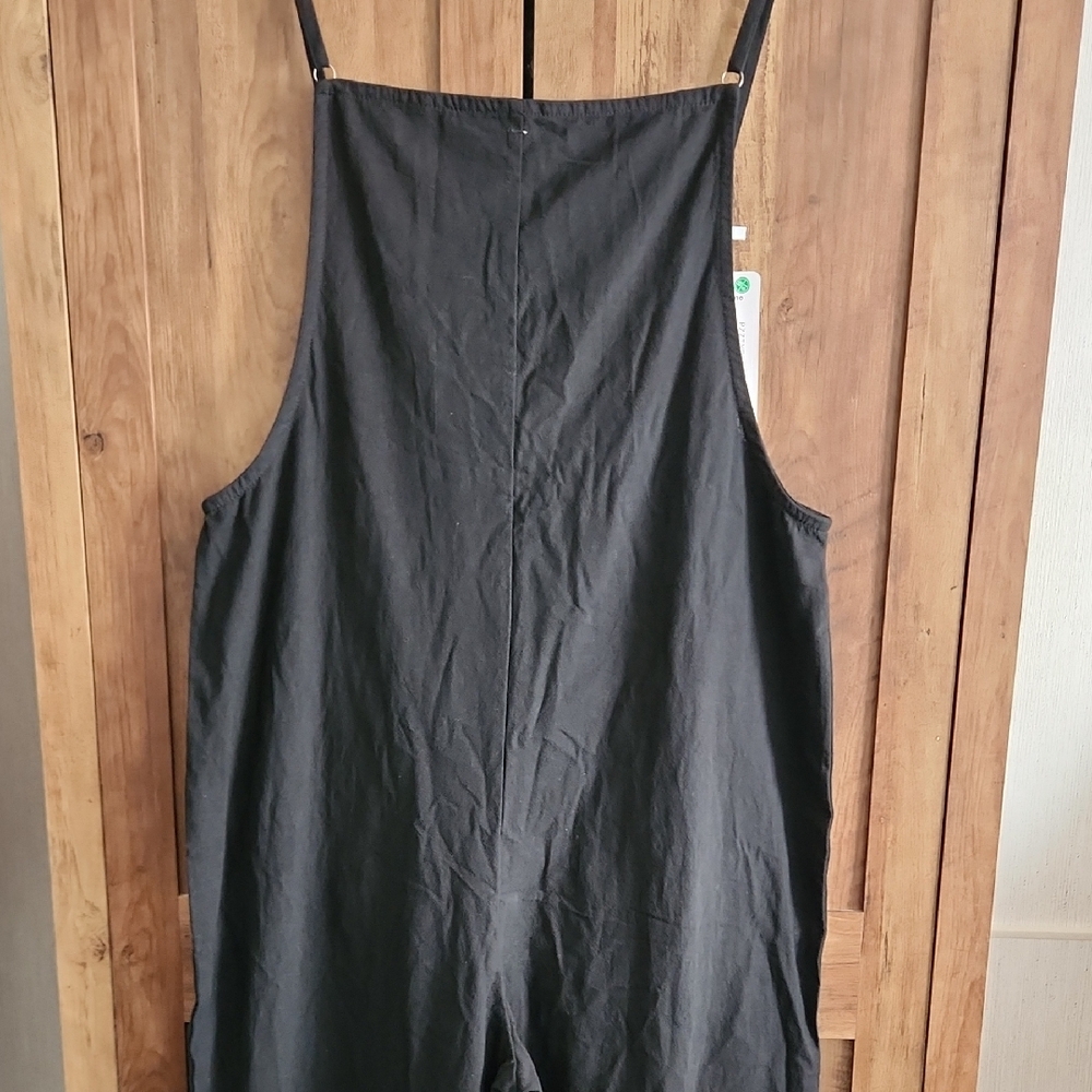 Black Minimalist Sleeveless Wide Leg Jumpsuit W/pockets - 100% Cotton - Picture 4 of 6